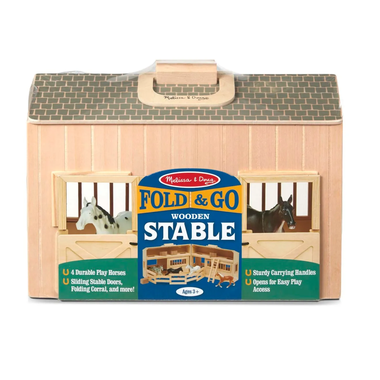Melissa & Doug Fold & Go Stable Pferdestall Holz 4 Pferde