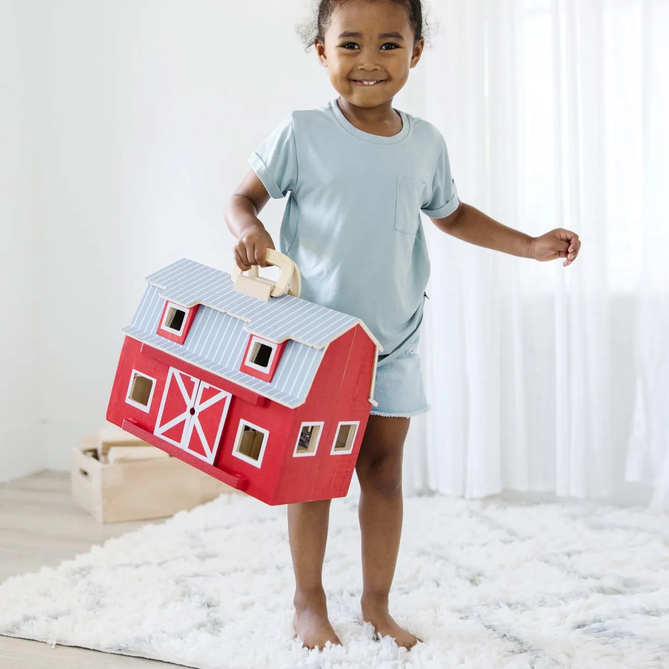 Melissa & Doug Fold & Go Barn Bauernhof Holz mit 7 Tieren