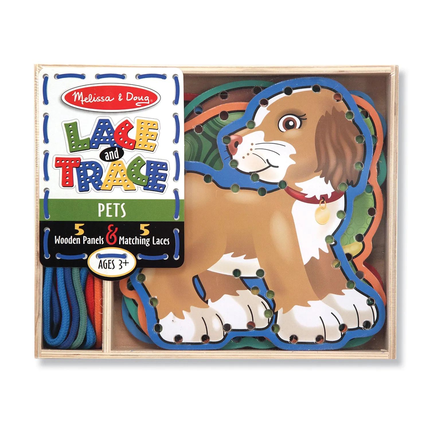 Melissa & Doug Lace & Trace Haustiere Fädelspiel Holz 5-tlg