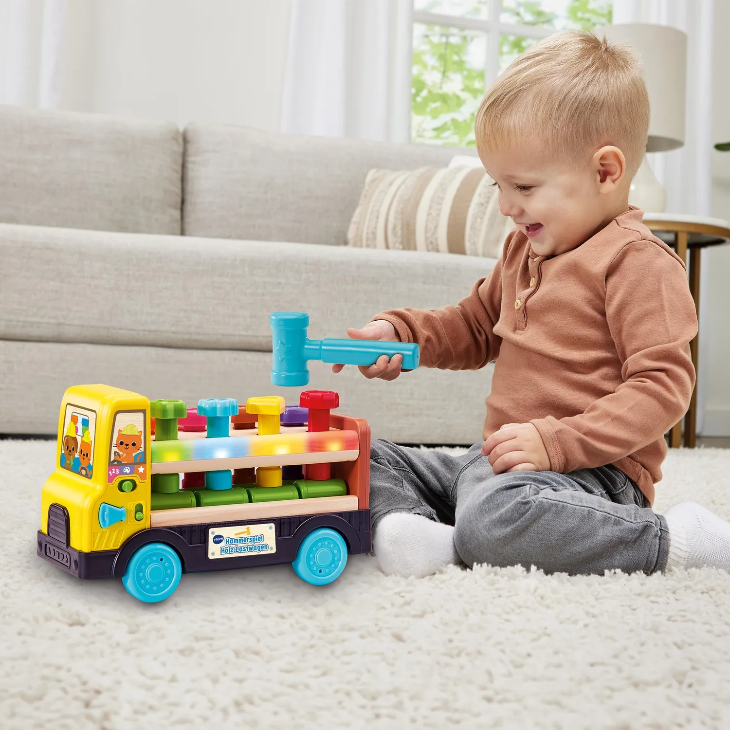 VTech Holz-Lastwagen Hammer Lernspielzeug mit Licht