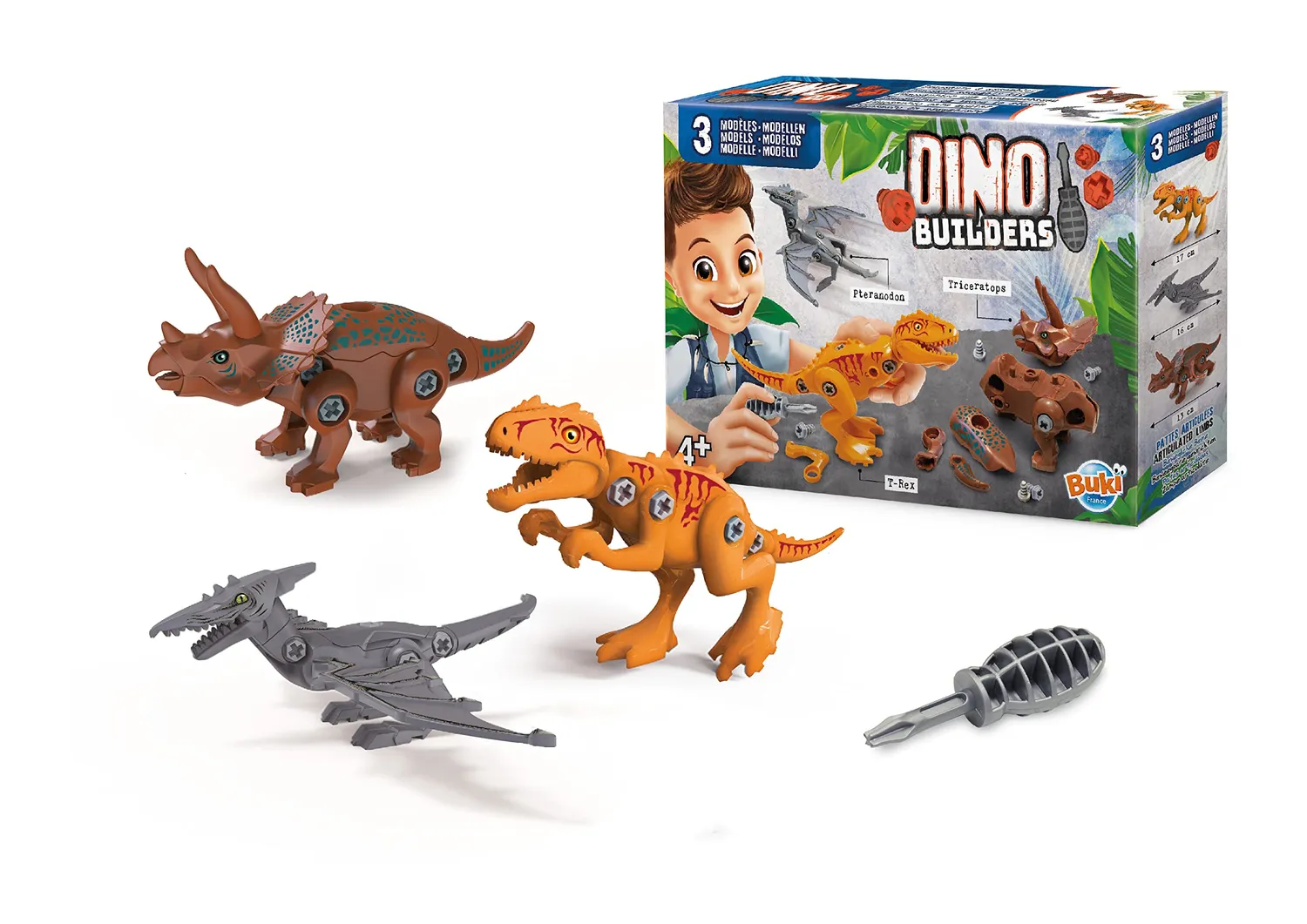 Buki 2136 Dinosaurier Bausatz 3er-Set beweglich ab 4 Jahre