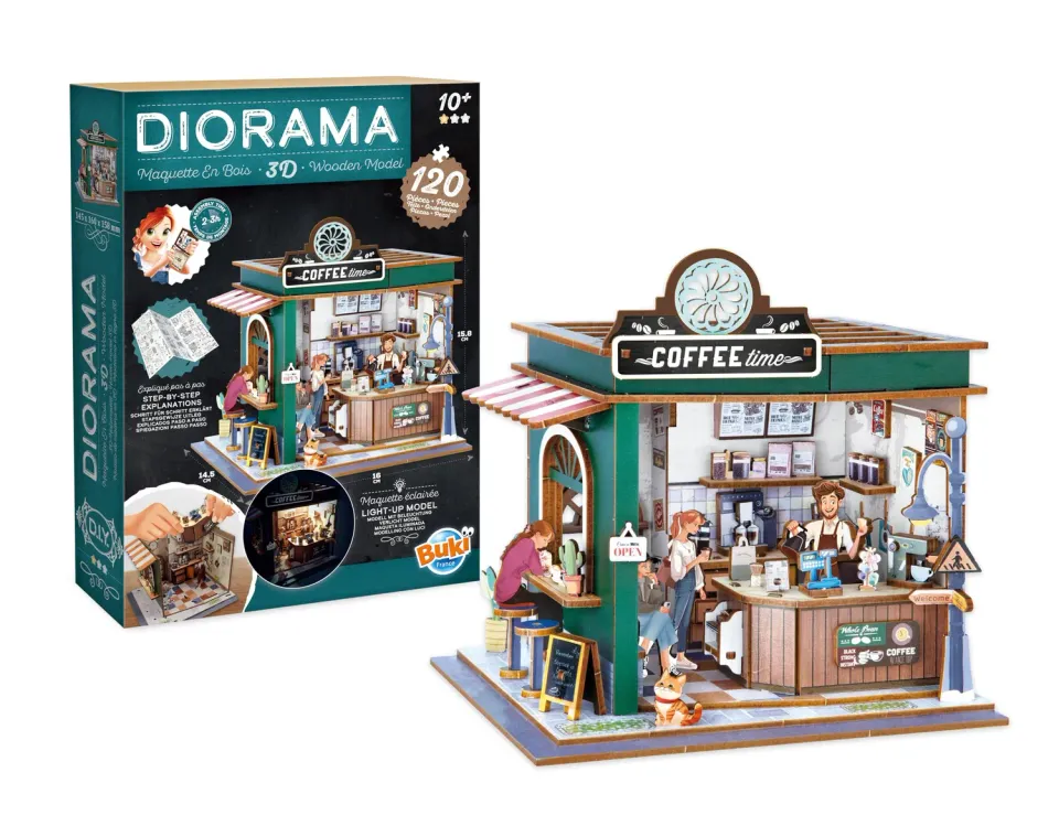 Buki 68072 Diorama Café Holz-Bausatz 120 Teile LED