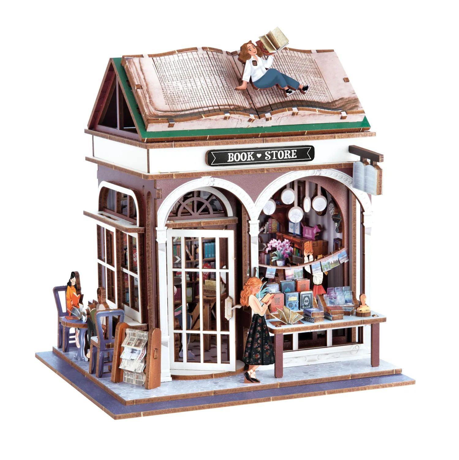 Buki 68074 Diorama Buchhandlung Holz-Bausatz 148 LED