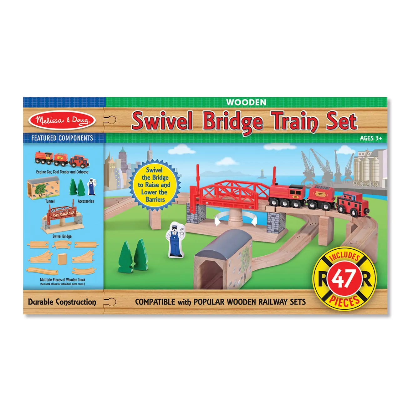 Melissa and Doug Drehbrücke Holzeisenbahn 47 Teile