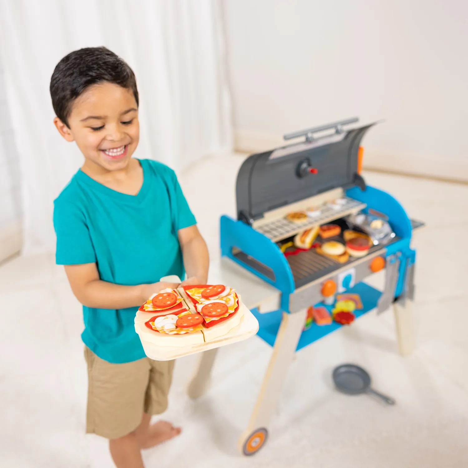 Melissa & Doug Grill Pizzaofen Spielset Holz 60-tlg