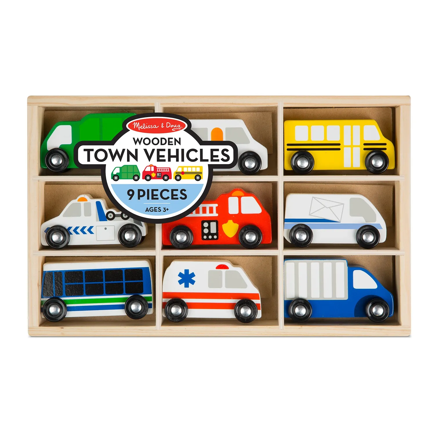 Melissa & Doug Town Vehicles Holzfahrzeuge Set 9-teilig
