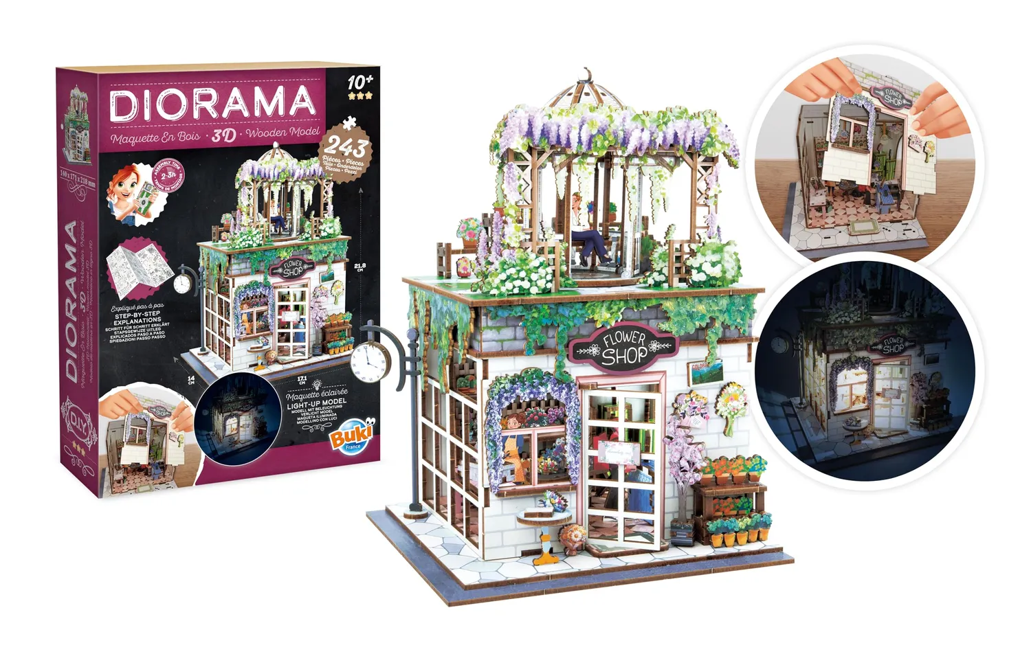 Buki 68075 Diorama Florist Holz-Bausatz 243 Teile LED