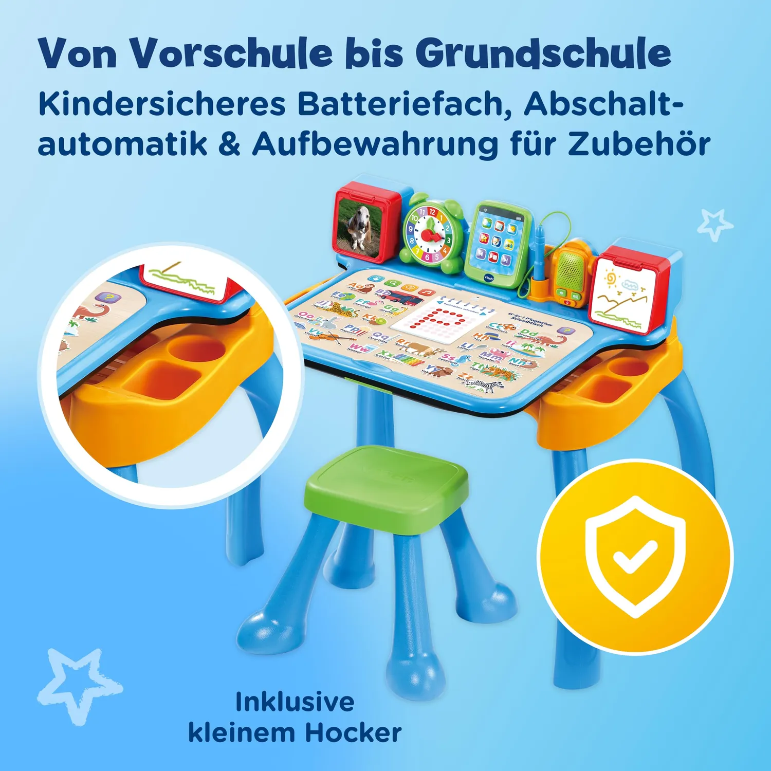 VTech 6-in-1 Magischer Schreibtisch Lernstation Stuhl Blau