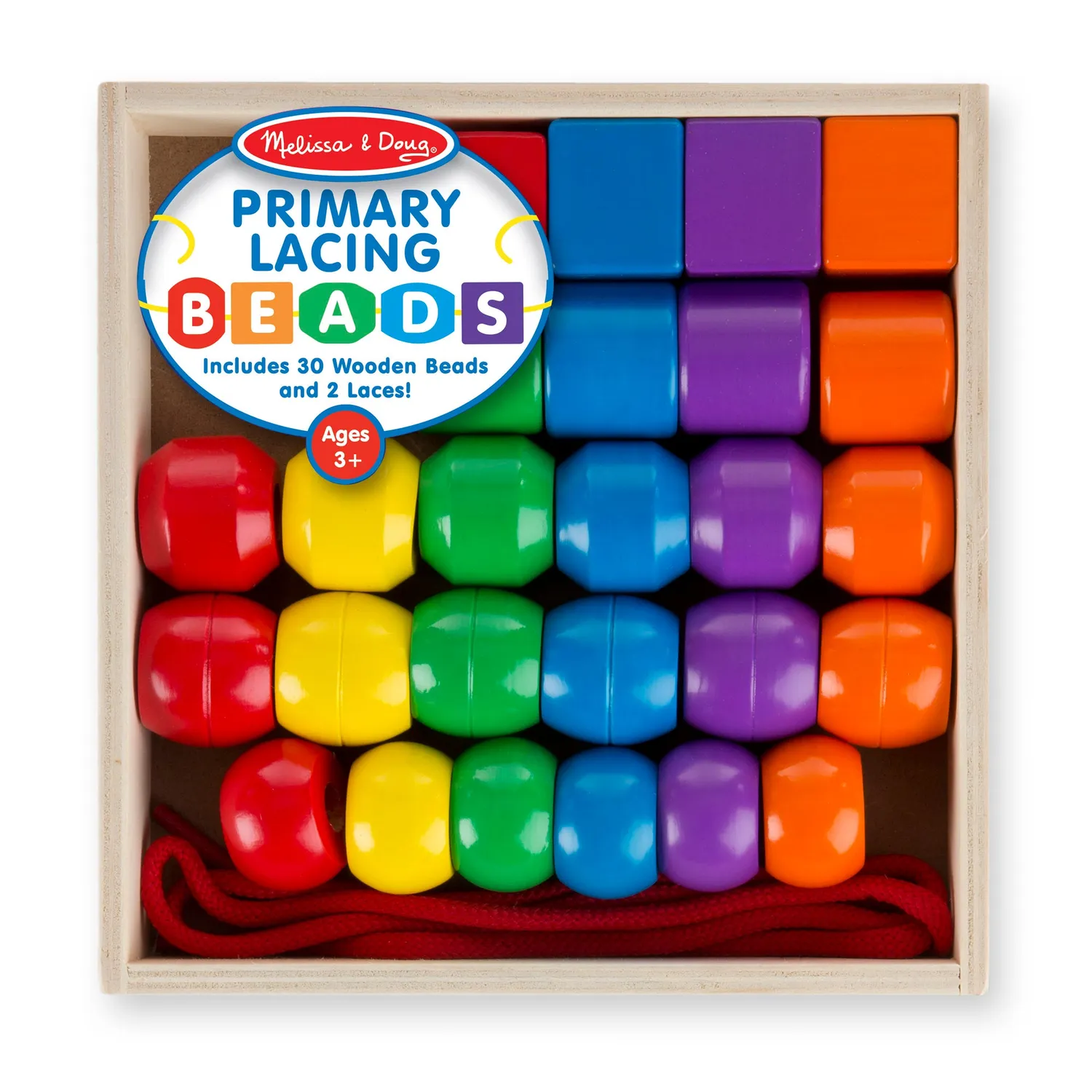 Melissa & Doug Primary Lacing Beads Fädelperlen Holz 30-tlg