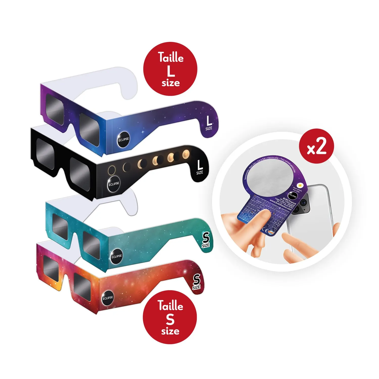 Buki Sonnenfinsternis-Brille Family Pack 4 Brillen + Filter