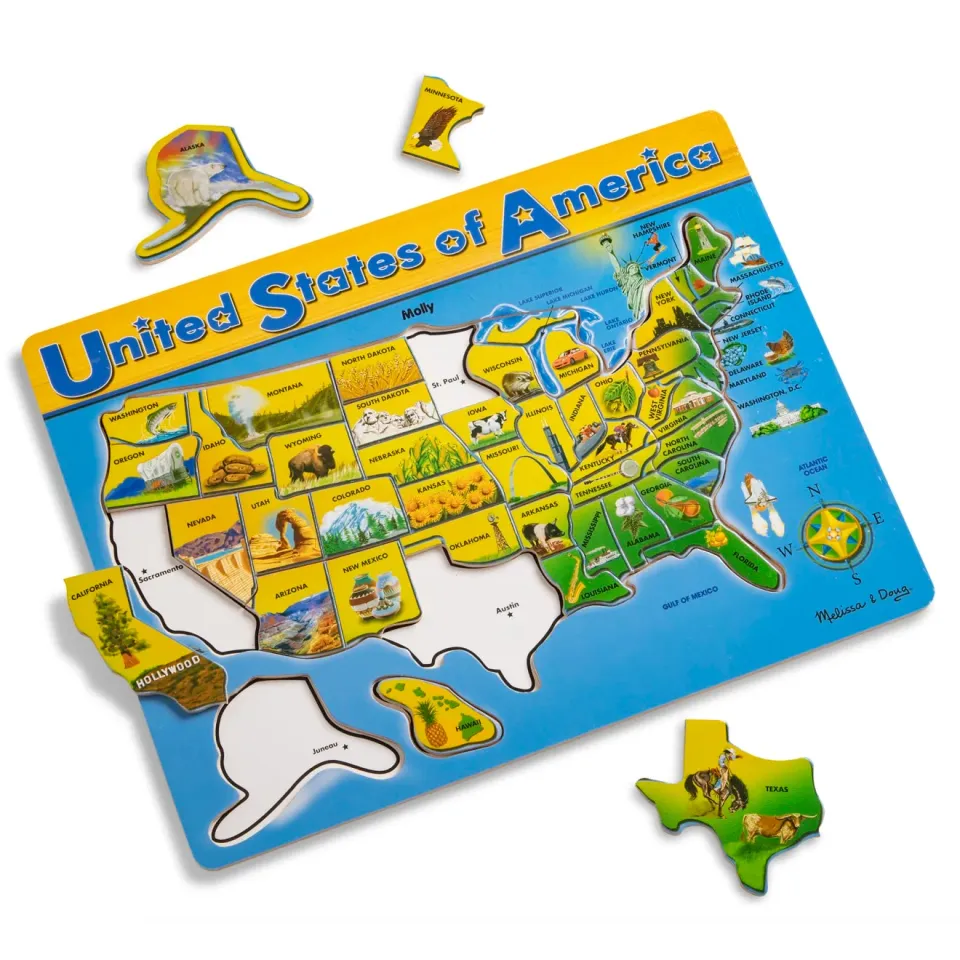 Melissa & Doug USA Karte Holzpuzzle 45-teilig Lernen