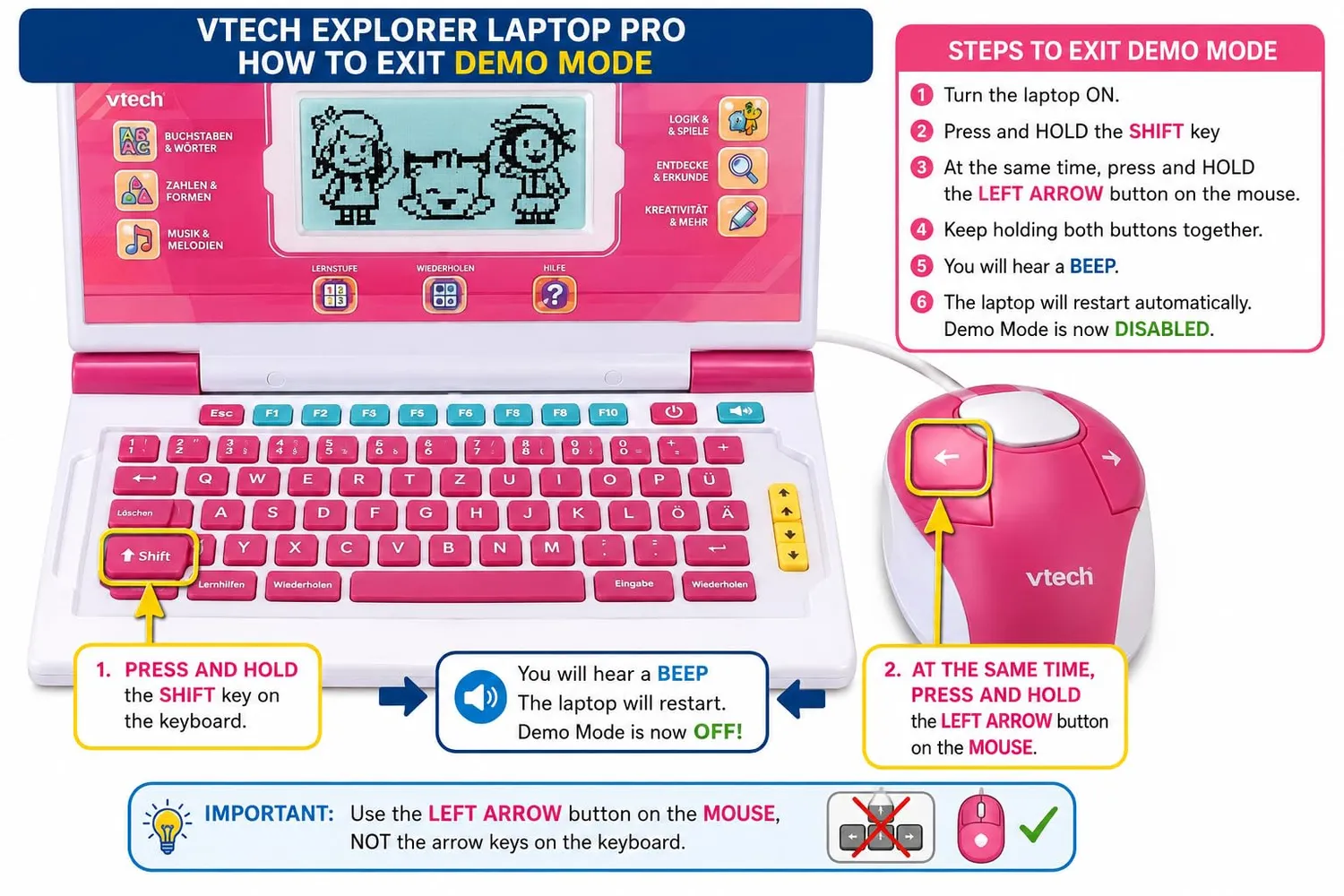 VTech Explorer Laptop Pro Pink Lerncomputer 164 Spiele QWERTZ