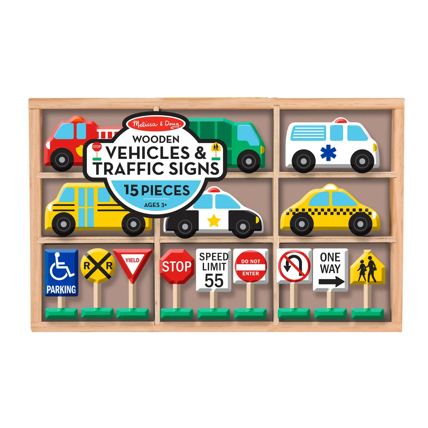 Melissa & Doug Fahrzeuge Verkehrszeichen Holzspielzeug 15-tlg ab 3 J