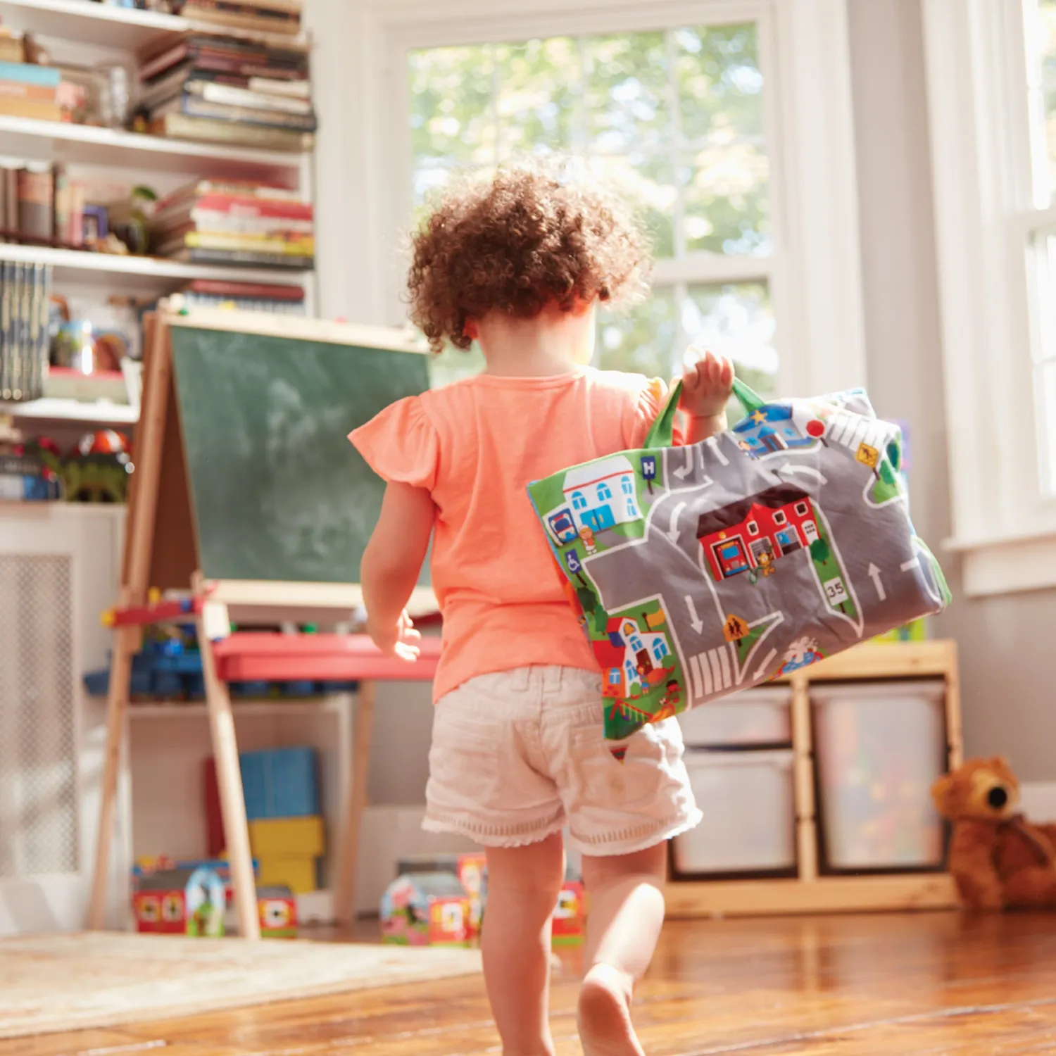 Melissa & Doug Take-Along Town Spielmatte mit 9 Fahrzeugen