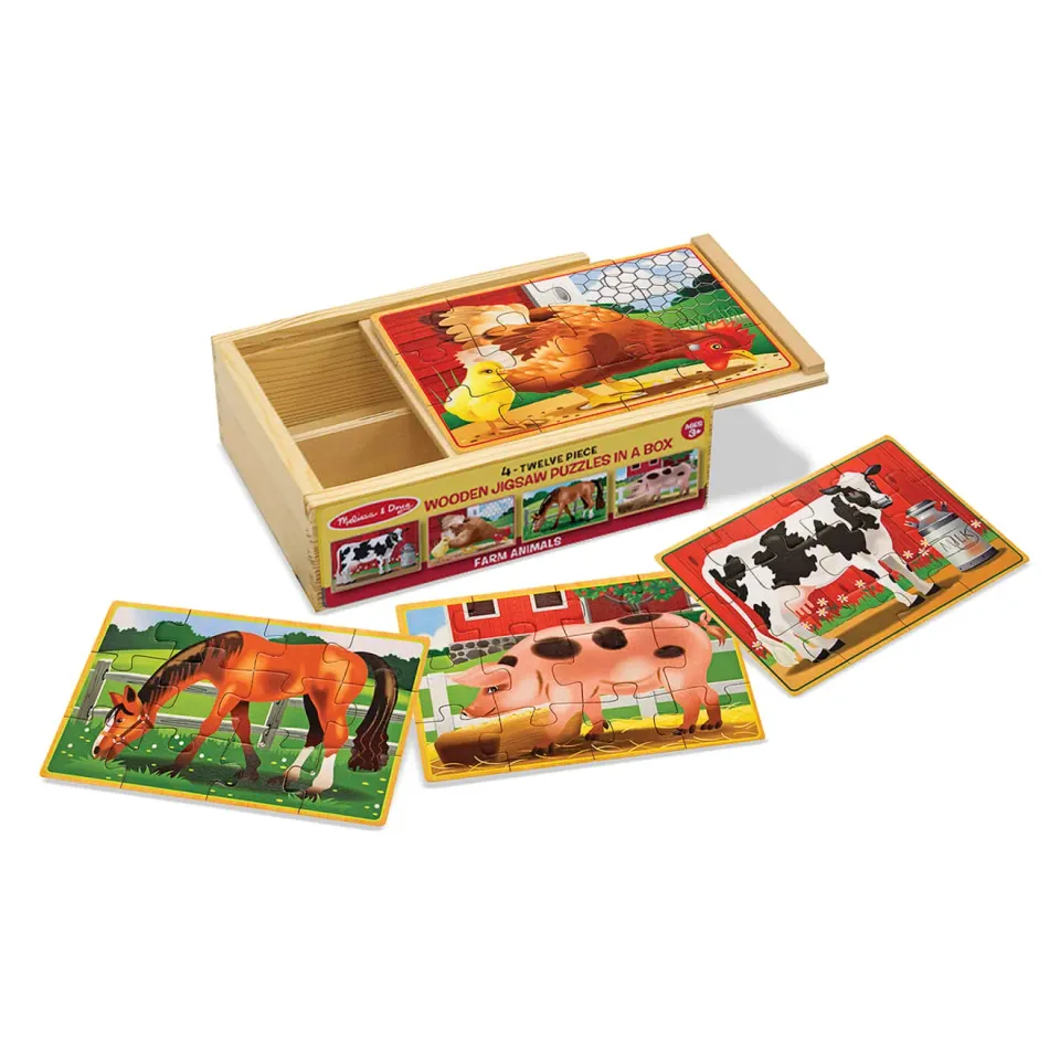 Melissa & Doug Farm Holzpuzzle Box 4x12 Teile Tiere