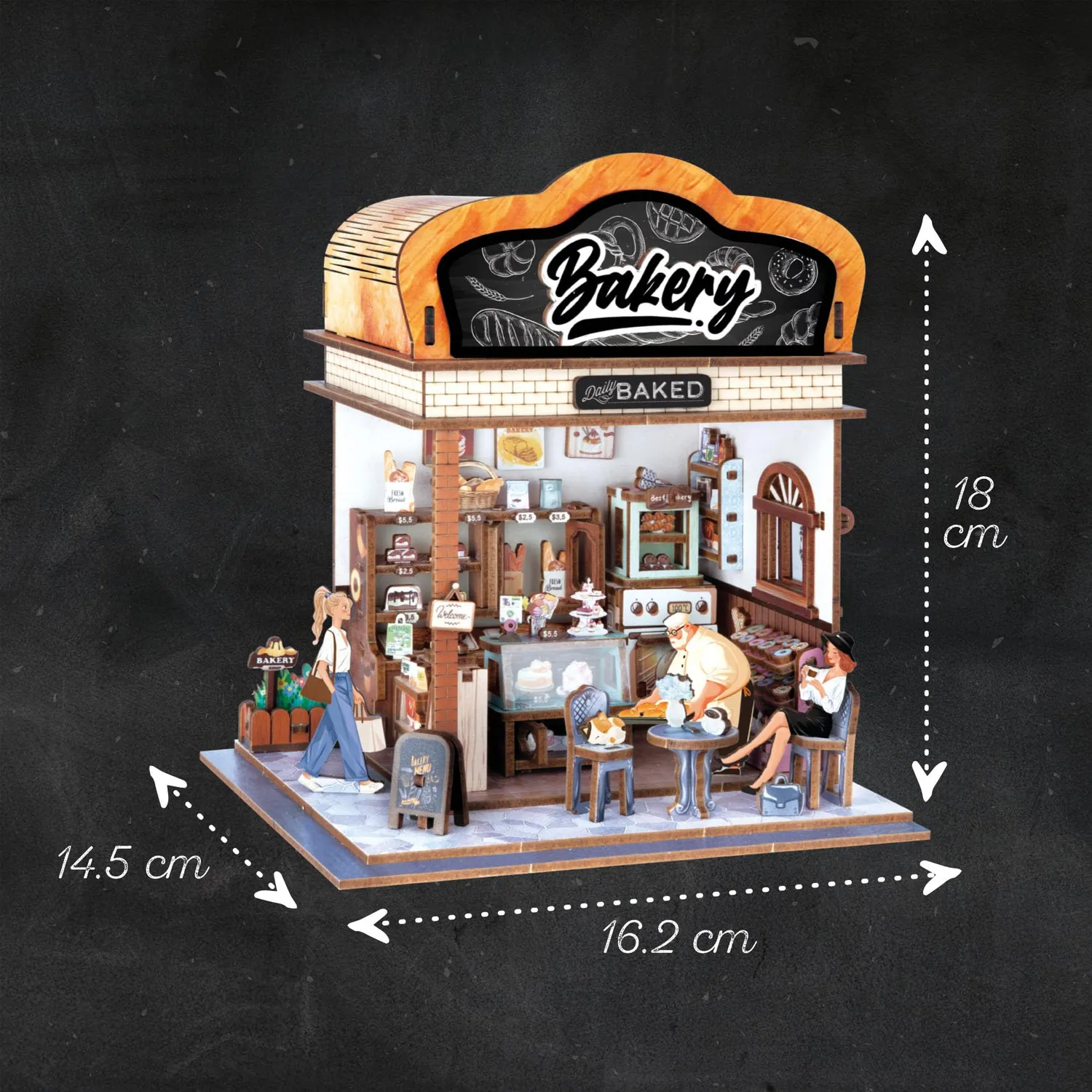 Buki 68073 Diorama Bäckerei Holz-Bausatz 179 Teile LED