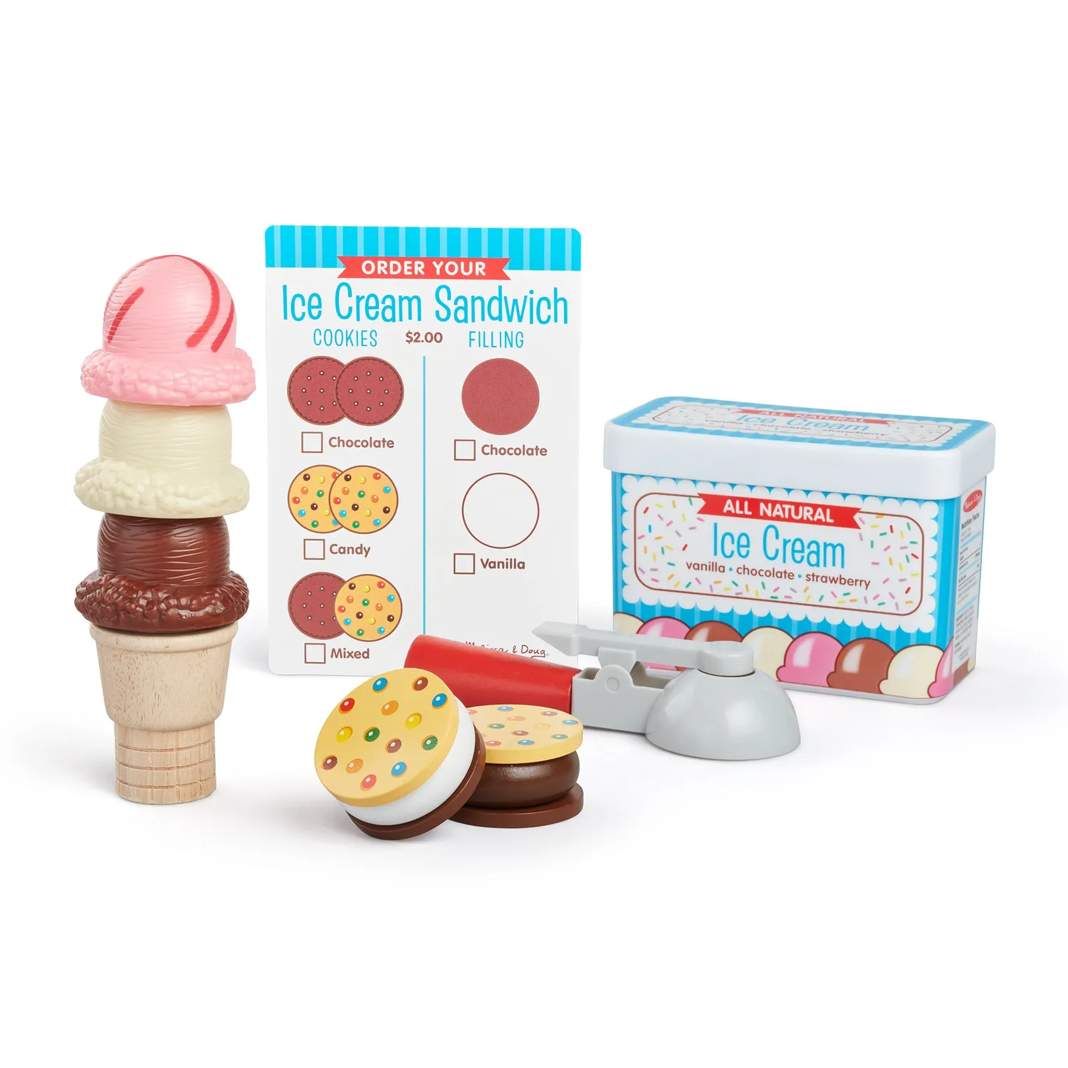 Melissa & Doug Scoops & Sandwiches Eis Kaufladen-Set 13-teilig Holz