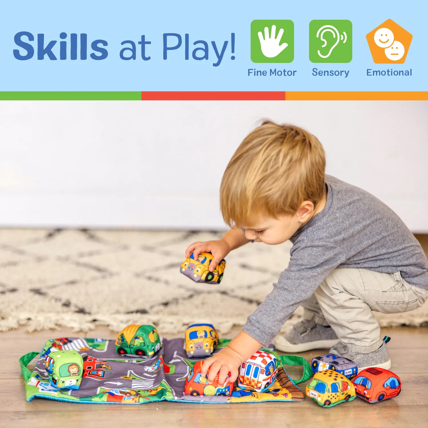 Melissa & Doug Take-Along Town Spielmatte mit 9 Fahrzeugen