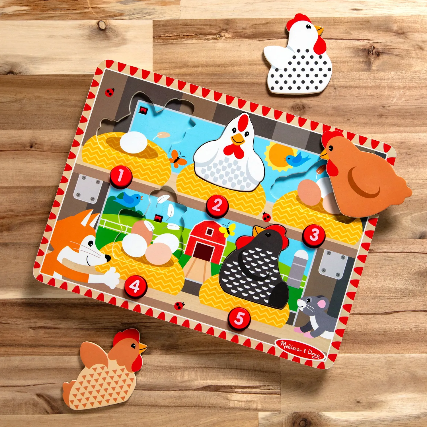 Melissa & Doug Happy Hens Push Pop Puzzle Hühner Holz