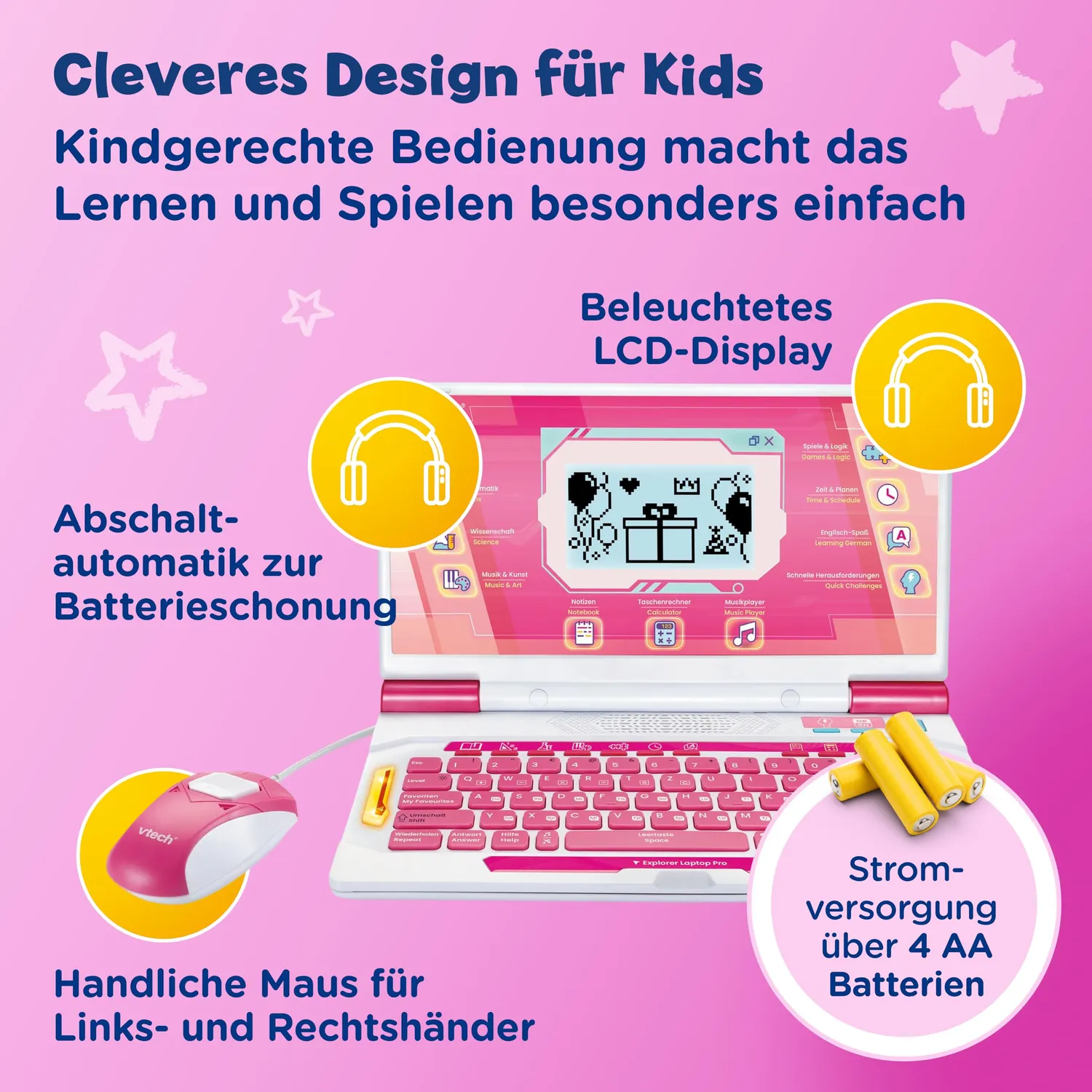 VTech Explorer Laptop Pro Pink Lerncomputer 164 Spiele QWERTZ