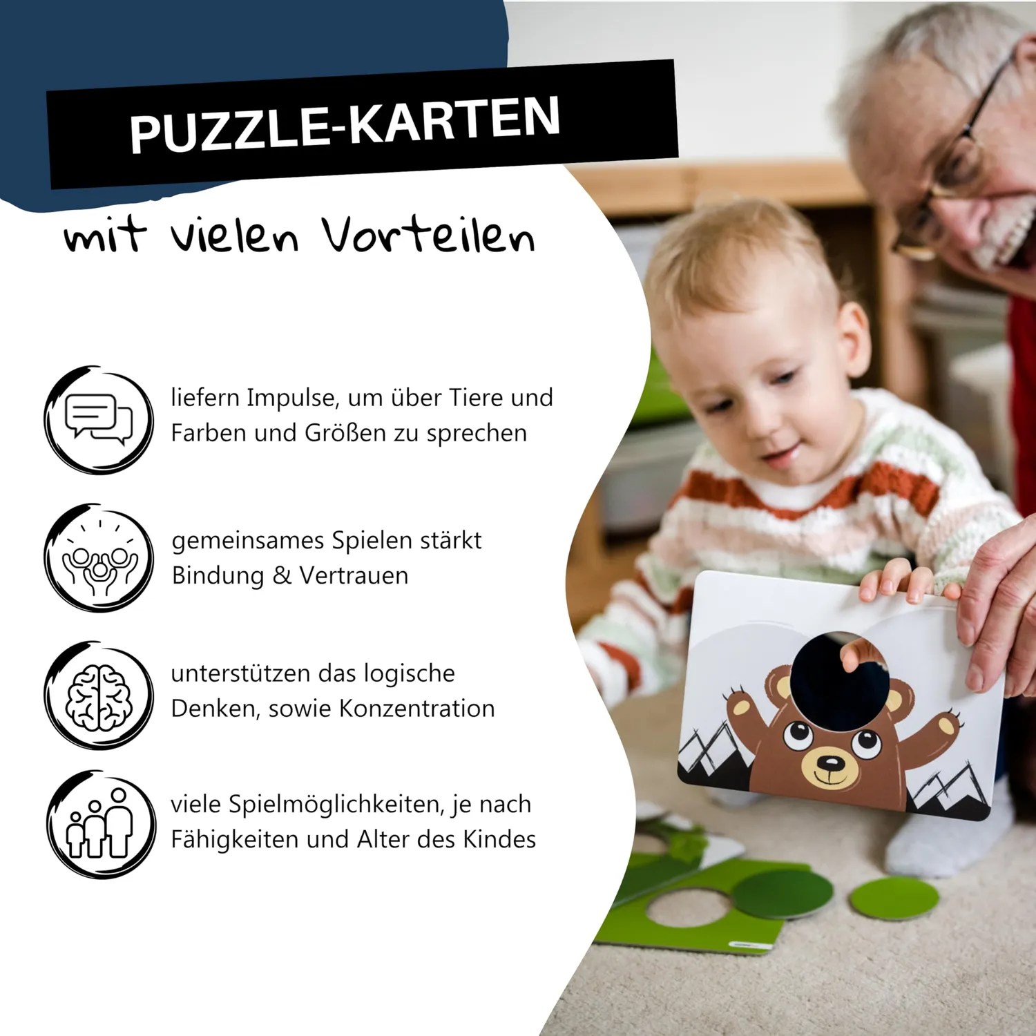 HANNIline Puzzle-Karten Tierpuzzle 13-teilig Farben lernen ab 16 Monaten