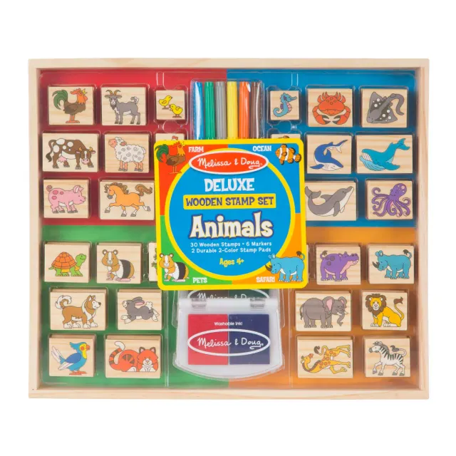 Melissa & Doug Deluxe Wooden Stamp Set Animals Stempel 38-teilig