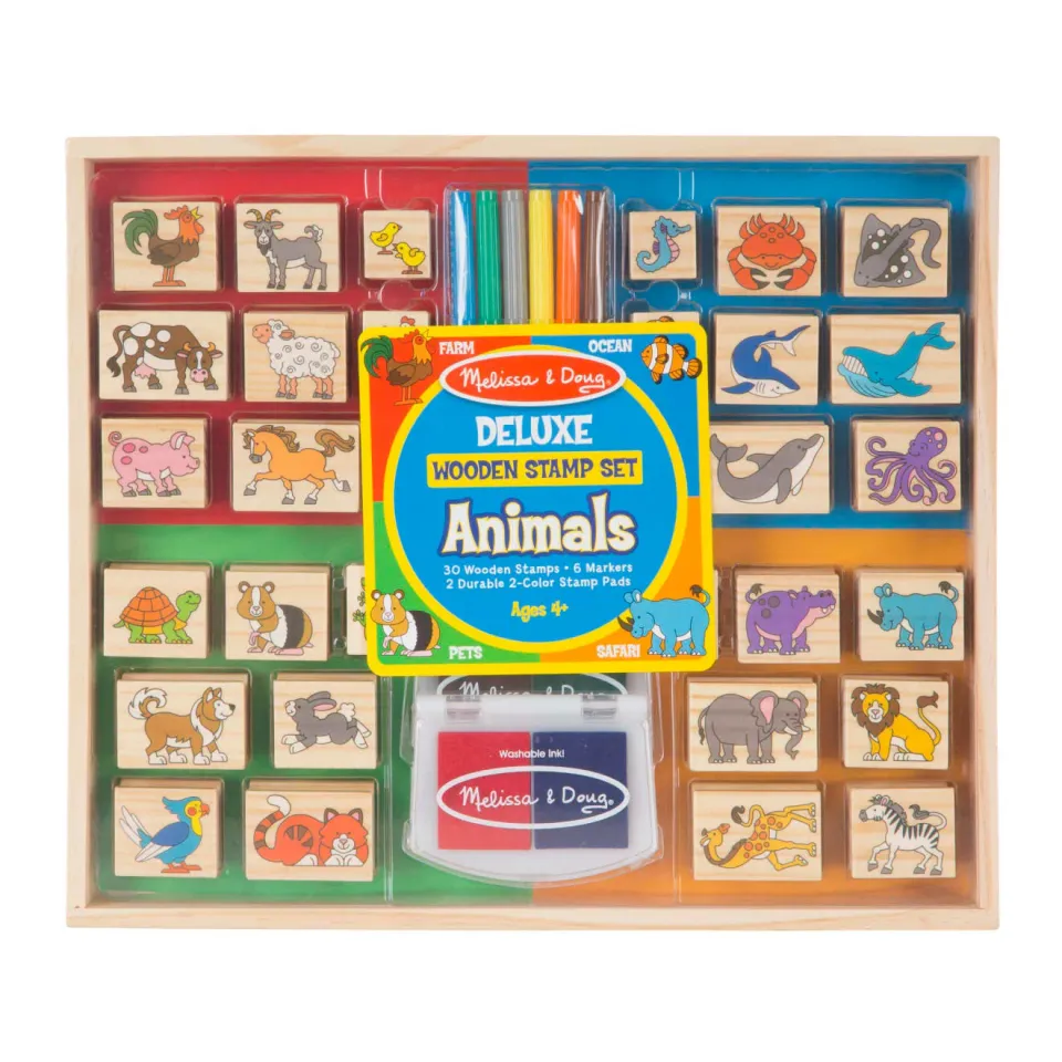 Melissa & Doug Deluxe Wooden Stamp Set Animals Stempel 38-teilig