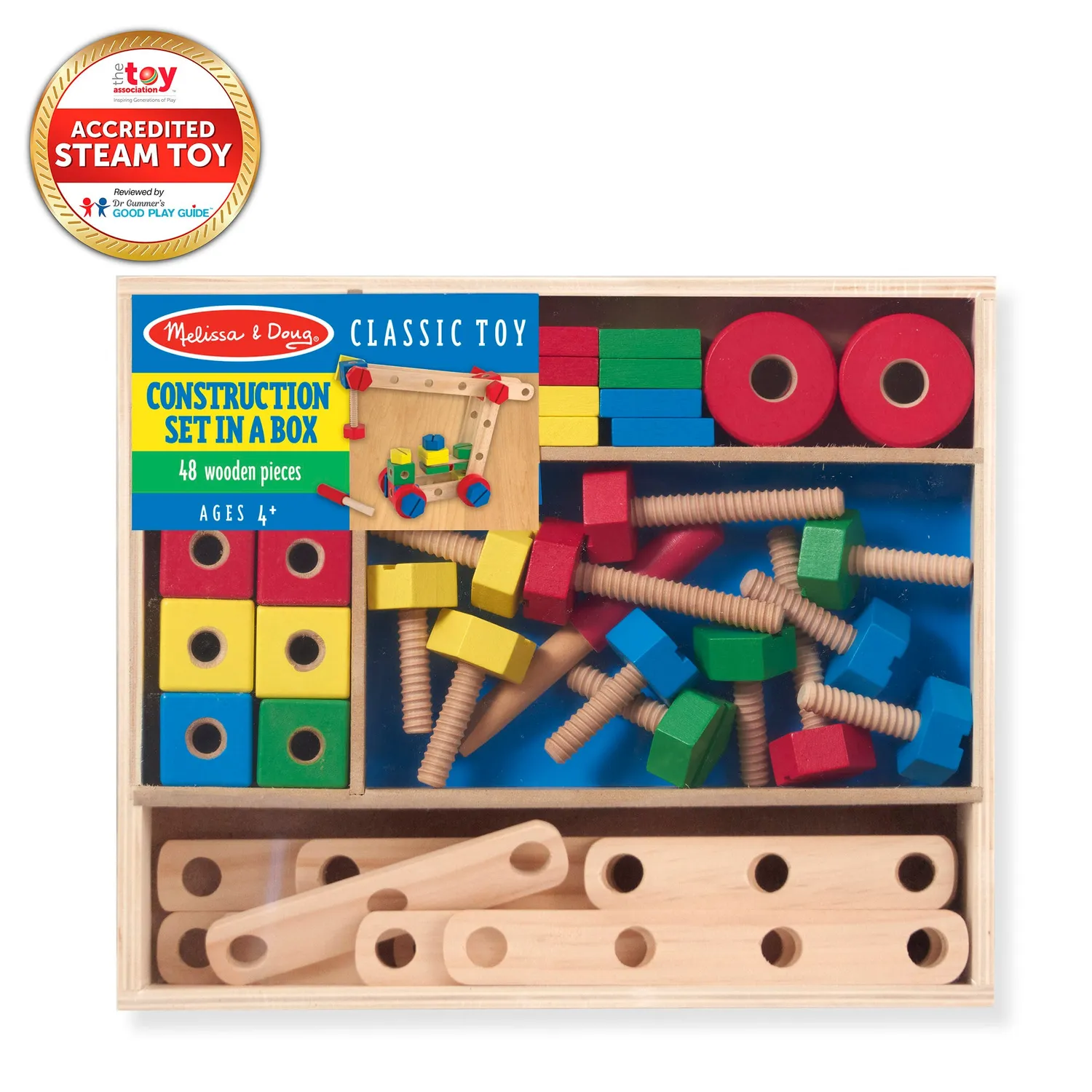 Melissa & Doug Construction Set in a Box Bauset Holz 48-teilig
