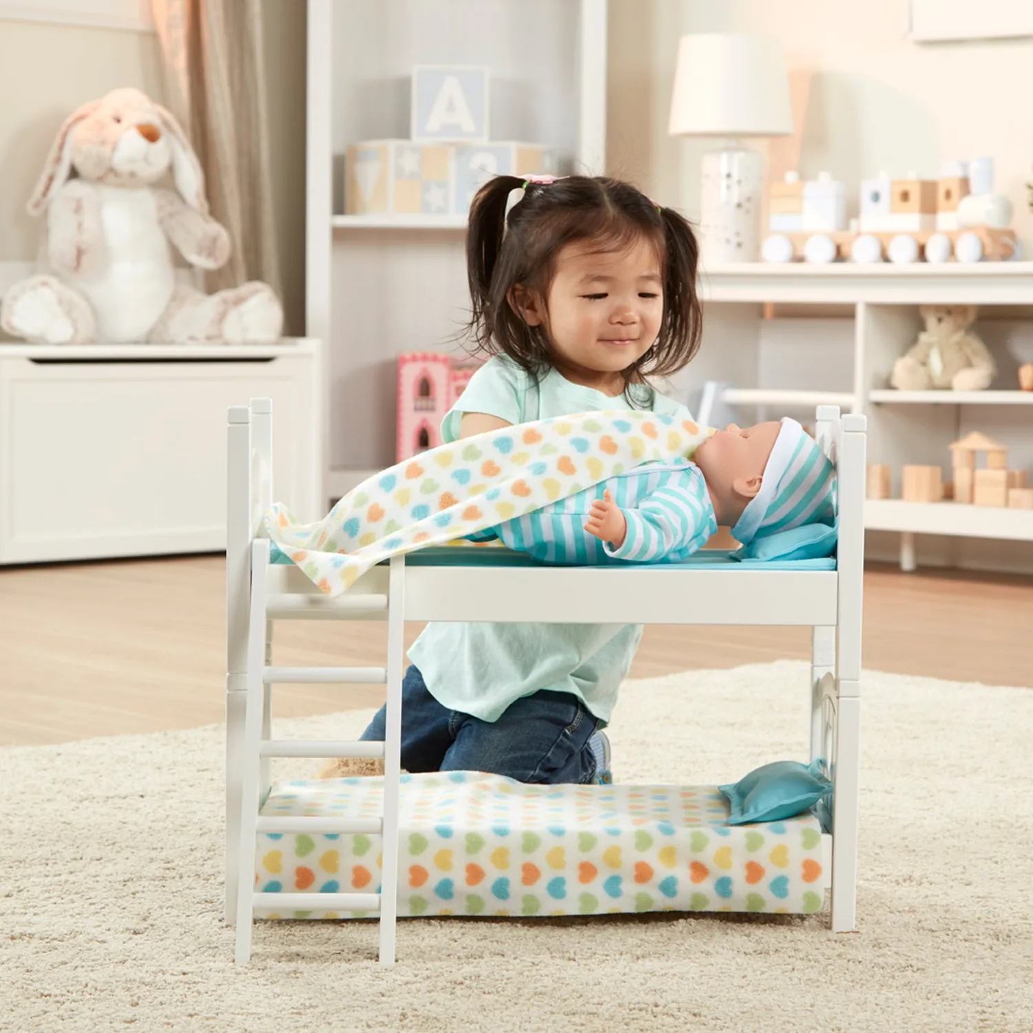 Melissa & Doug Mine to Love Puppen Etagenbett Holz weiß