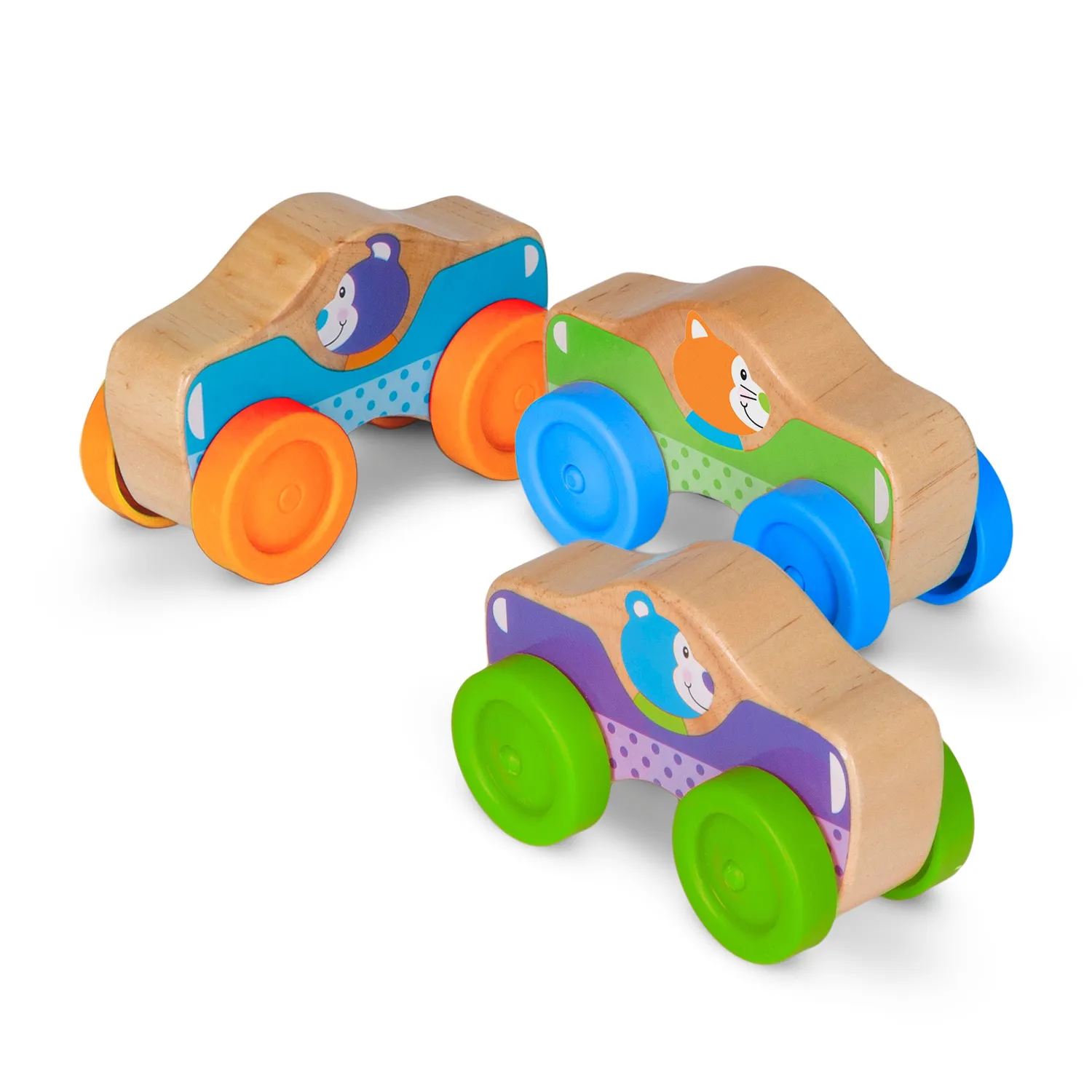 Melissa & Doug Stapelautos Holz 3 Tierautos stapelbar