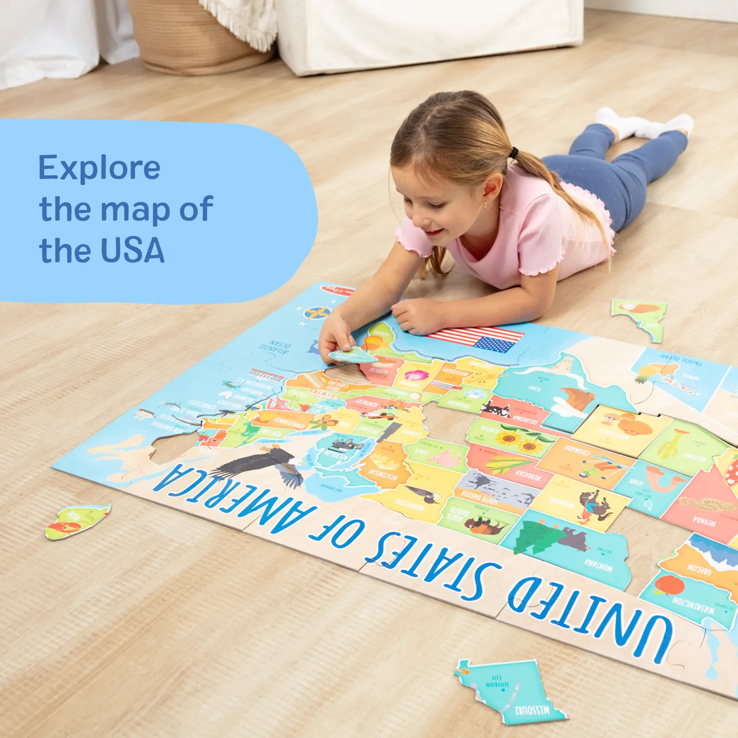 Melissa & Doug Map USA Bodenpuzzle 51 Teile