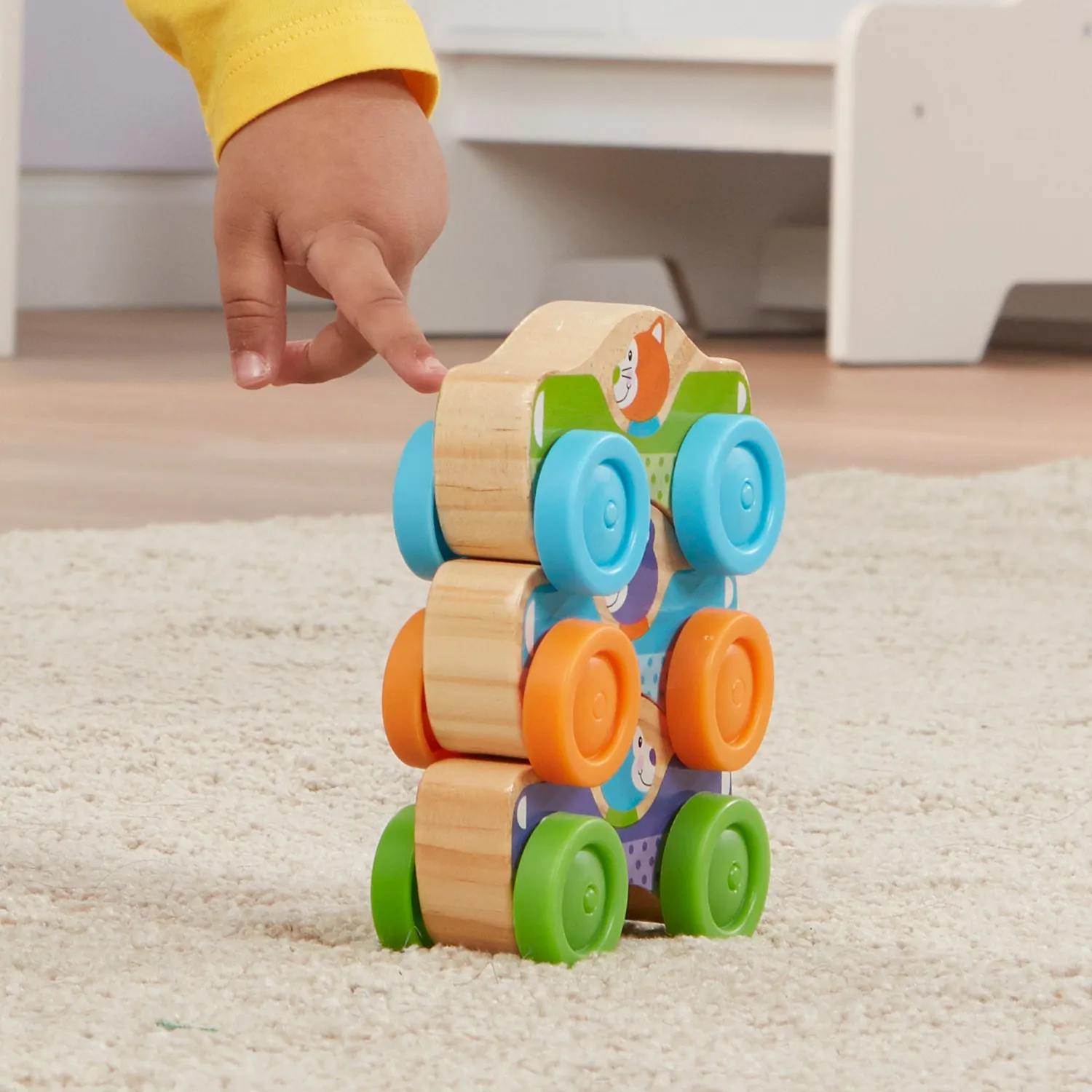 Melissa & Doug Stapelautos Holz 3 Tierautos stapelbar