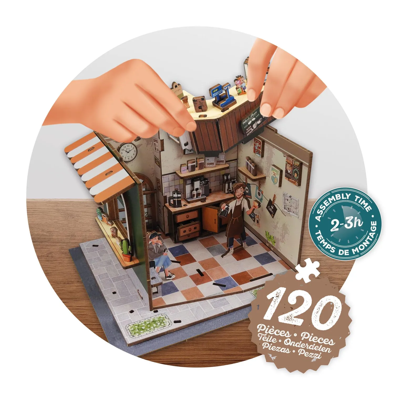 Buki 68072 Diorama Café Holz-Bausatz 120 Teile LED