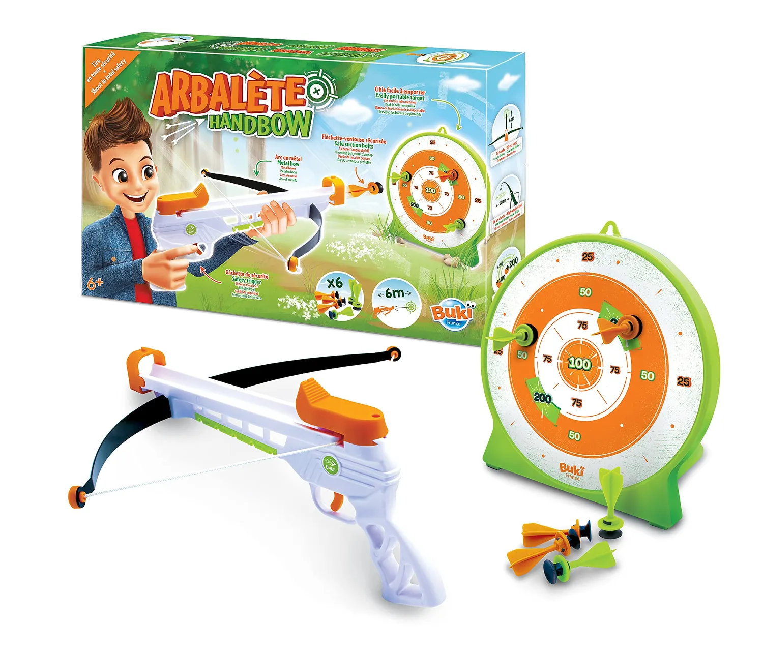Buki BN015 Armbrust Spielzeug Saugnapf 6 Pfeile