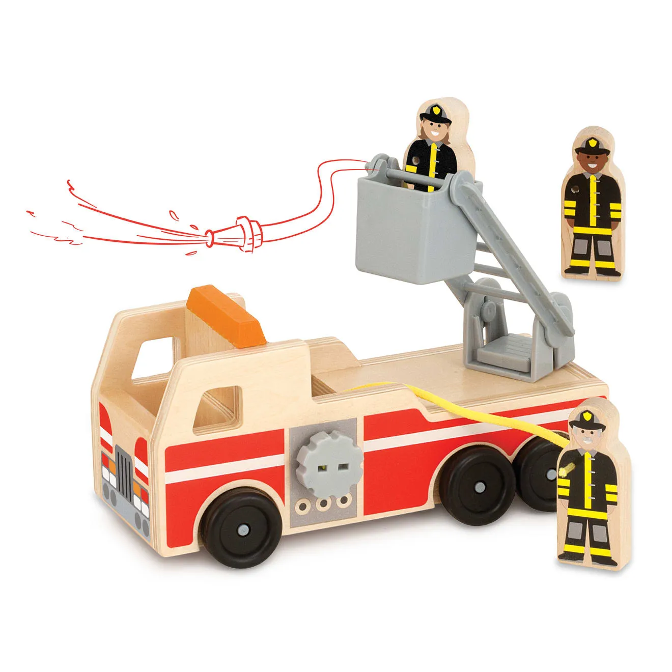 Melissa & Doug Classic Fire Truck Holz-Feuerwehr Set 4-teilig