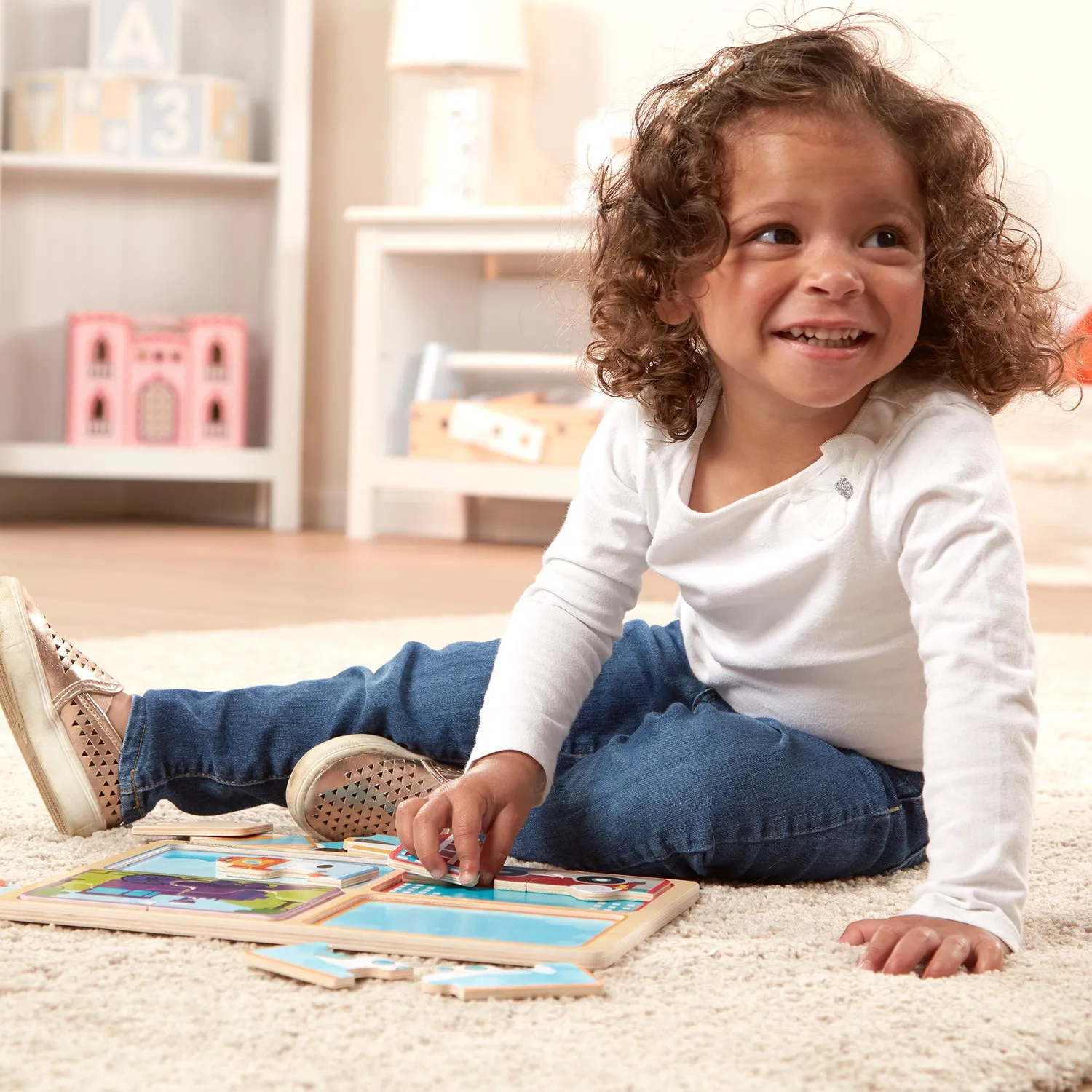 Melissa & Doug Natural Play Ready Set Go Holzpuzzle Fahrzeuge