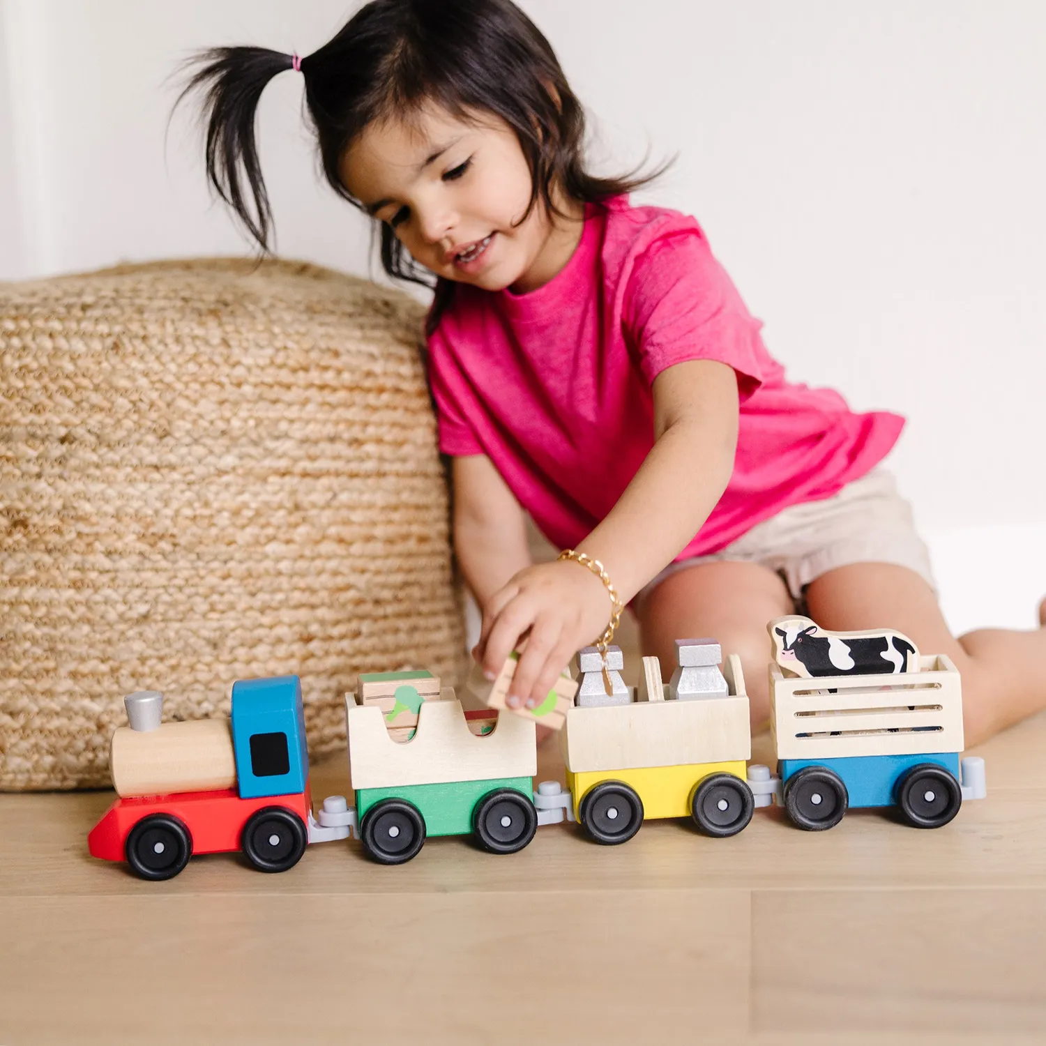 Melissa & Doug Bauernhof Holzeisenbahn Zug 3 Wagen Holz