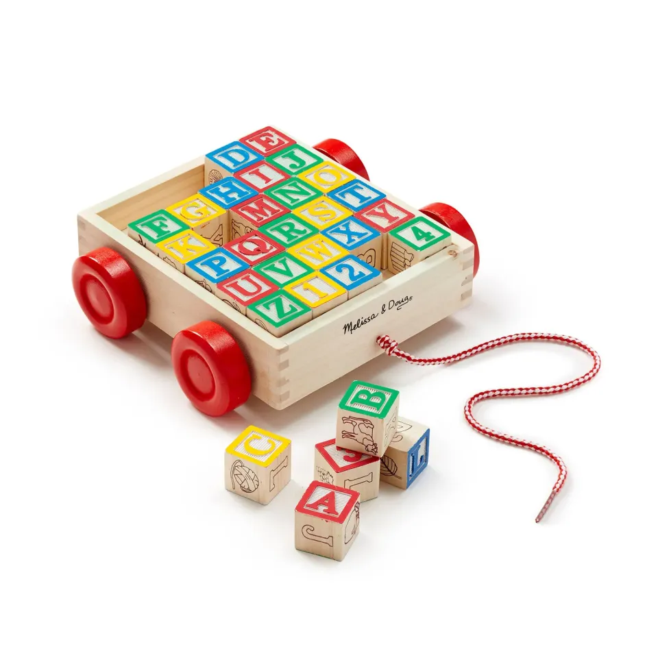Melissa & Doug Classic ABC Block Cart Bauklötze Holz 30-tlg