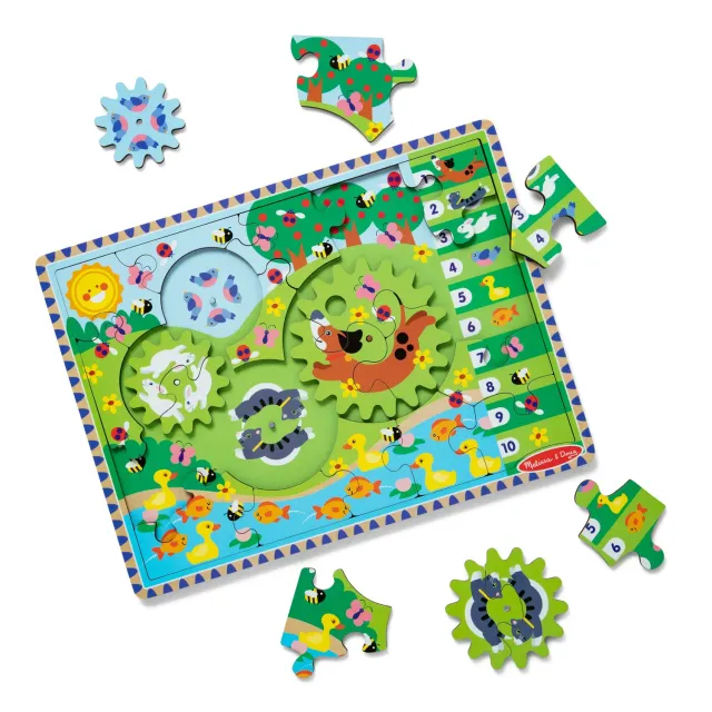Melissa & Doug Animal Chase Holzpuzzle Zahnräder 24 Teile Tiere