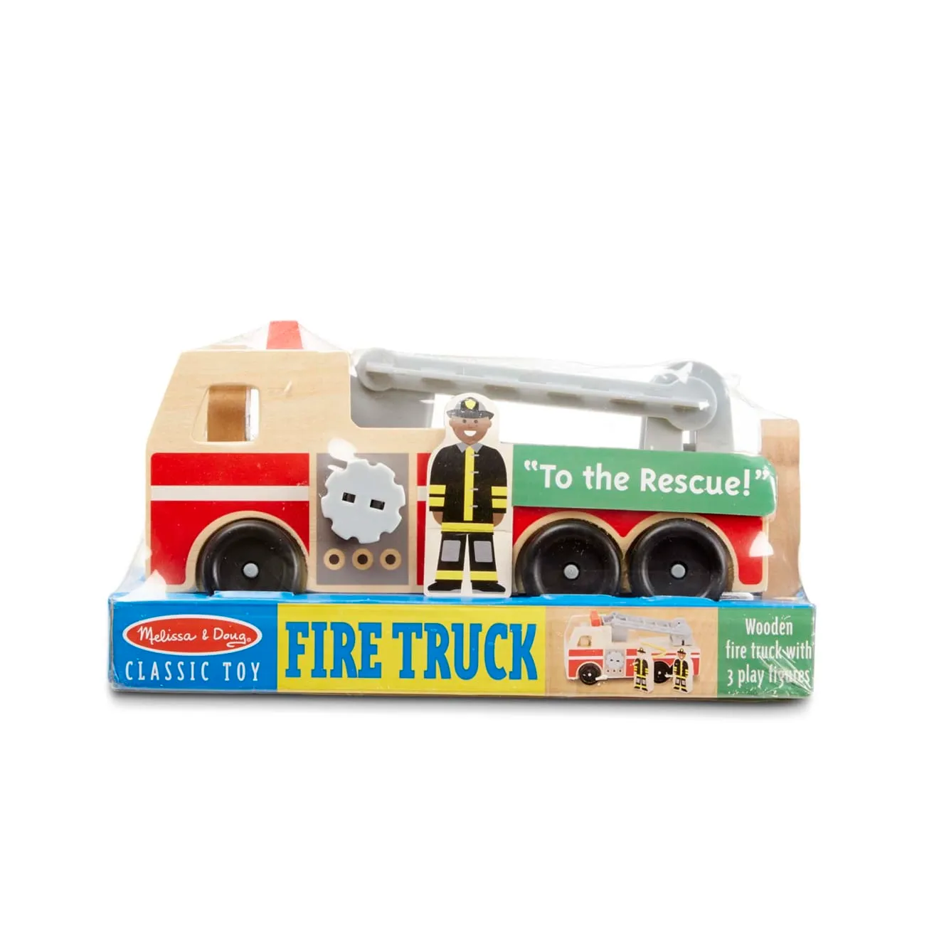 Melissa & Doug Classic Fire Truck Holz-Feuerwehr Set 4-teilig
