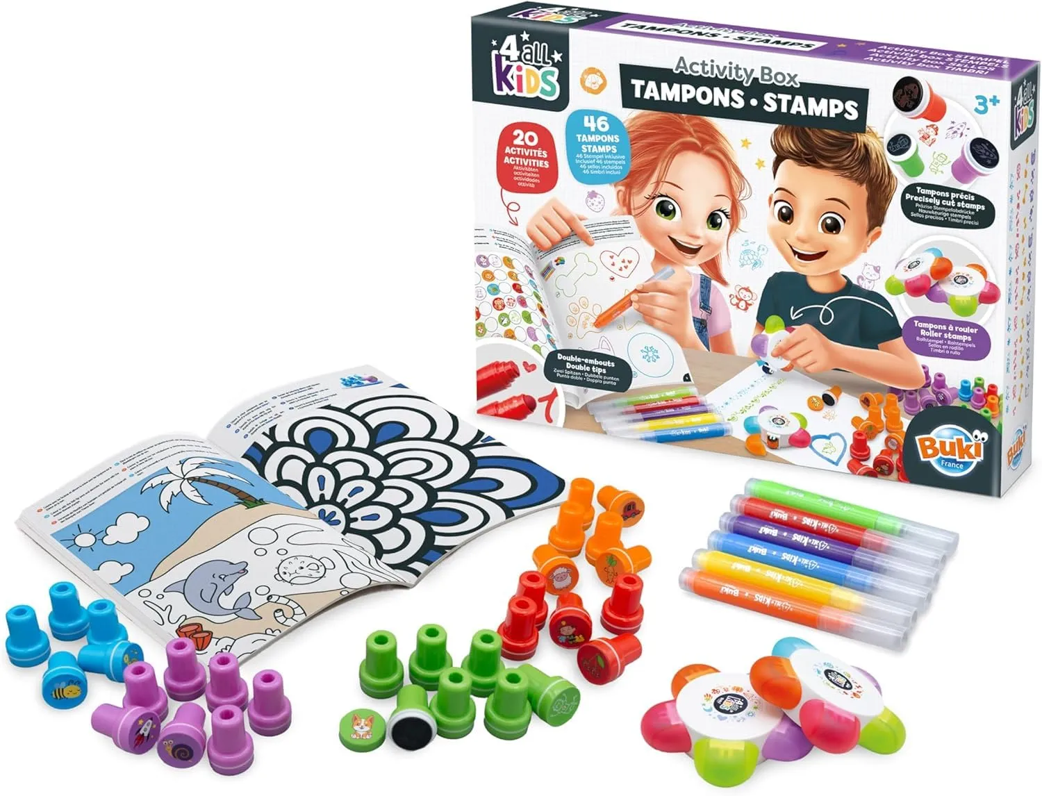 Buki FK012 Stempel-Set 45+ Stempel Bastelset 5 Farben ab 3 Jahre