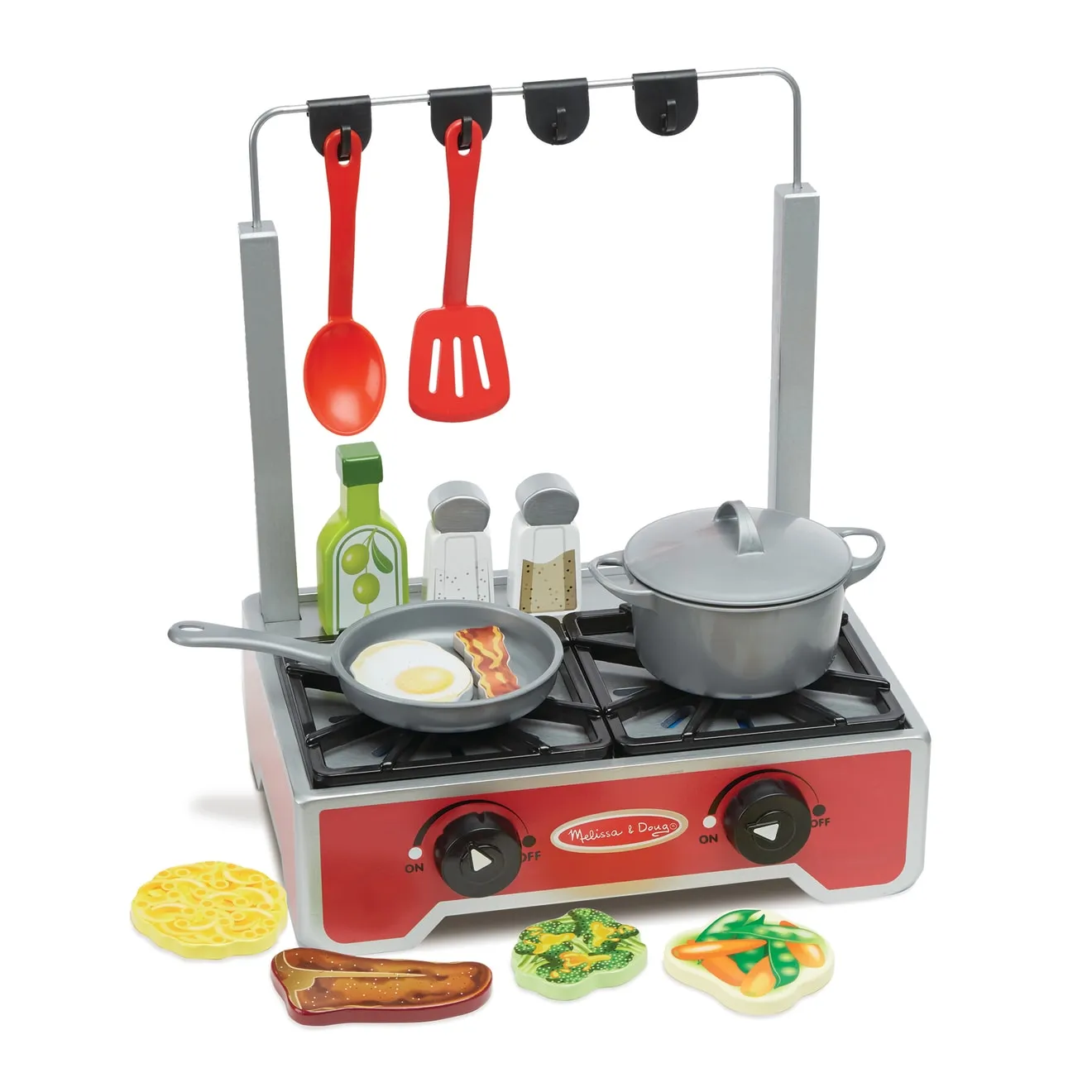 Melissa & Doug Deluxe Cooktop Spielherd Holz 19-teilig wendbar