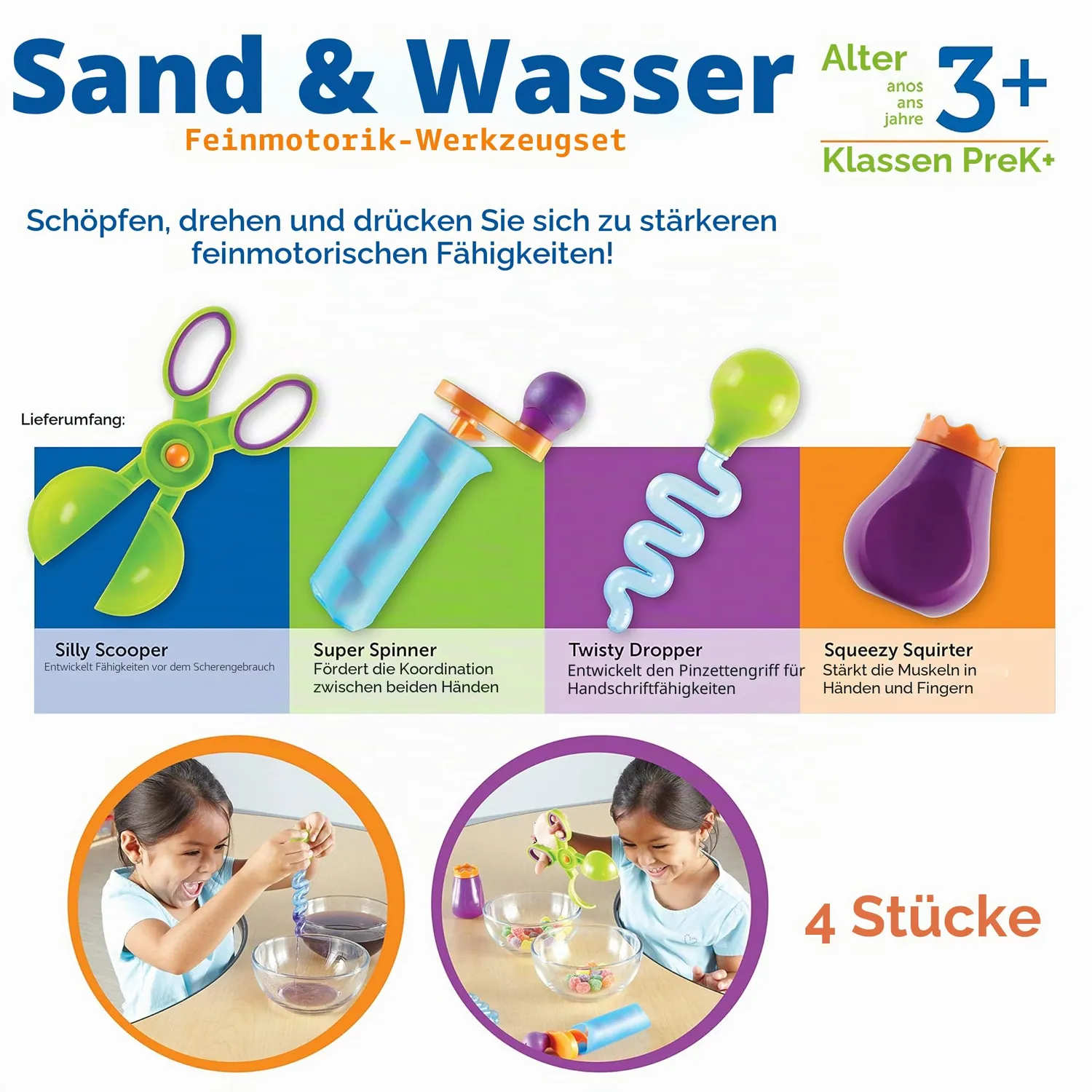 Learning Resources Sand & Wasser Feinmotorik-Spielzeug 4 Teile Sommer