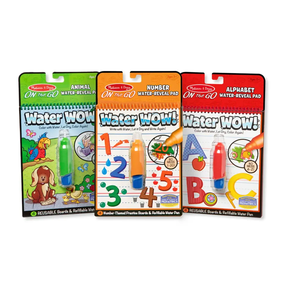 Melissa & Doug Water Wow Tiere Alphabet Zahlen Malset 3 Hefte