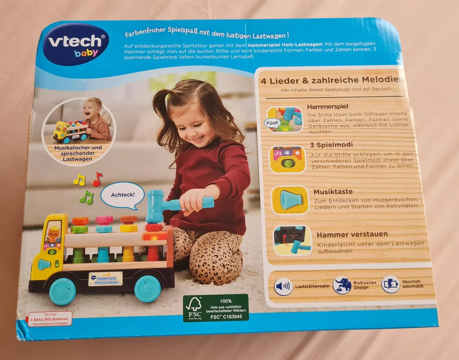 VTech Holz-Lastwagen Hammer Lernspielzeug mit Licht
