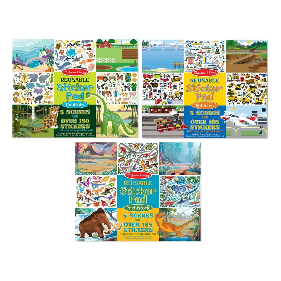 Melissa & Doug Sticker Pad 3er Set Fahrzeuge Dinosaurier