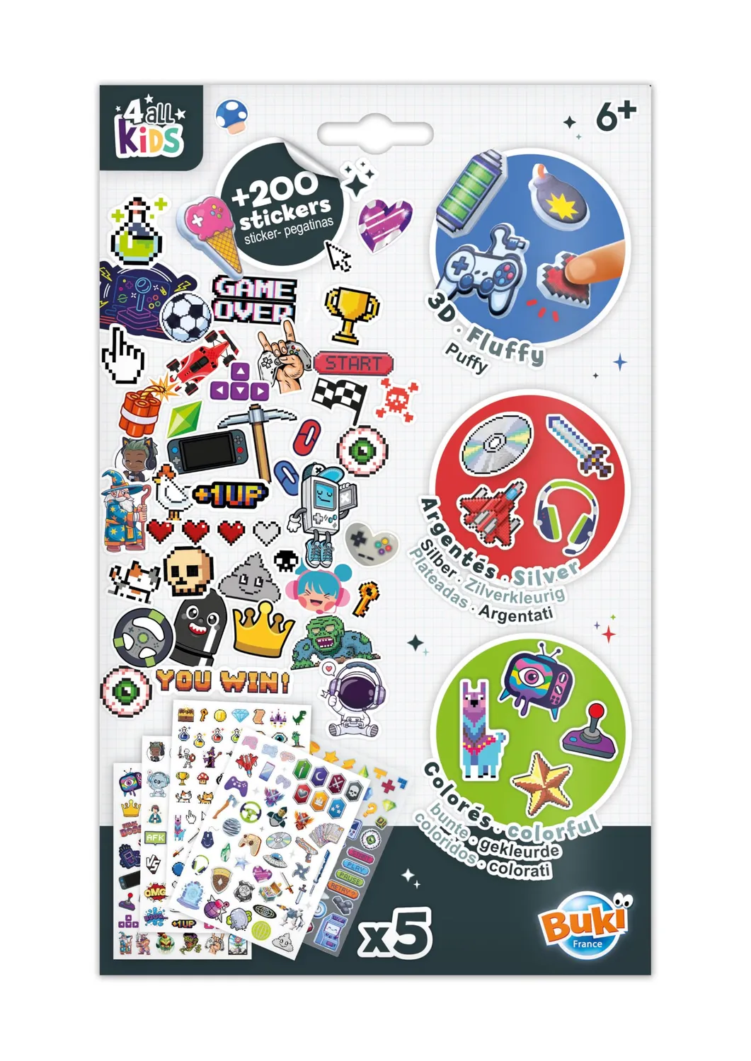 Buki France FK019 Gaming Aufkleber Set 200 Stück silber