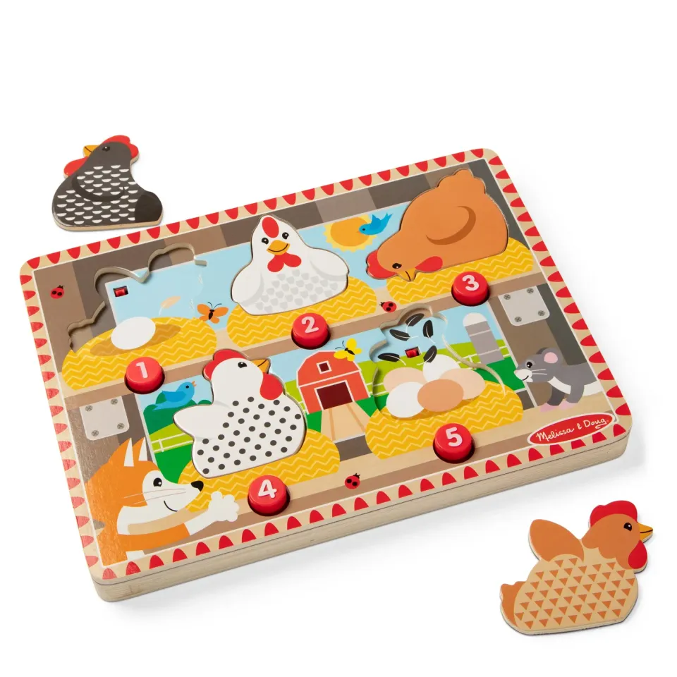 Melissa & Doug Happy Hens Push Pop Puzzle Hühner Holz