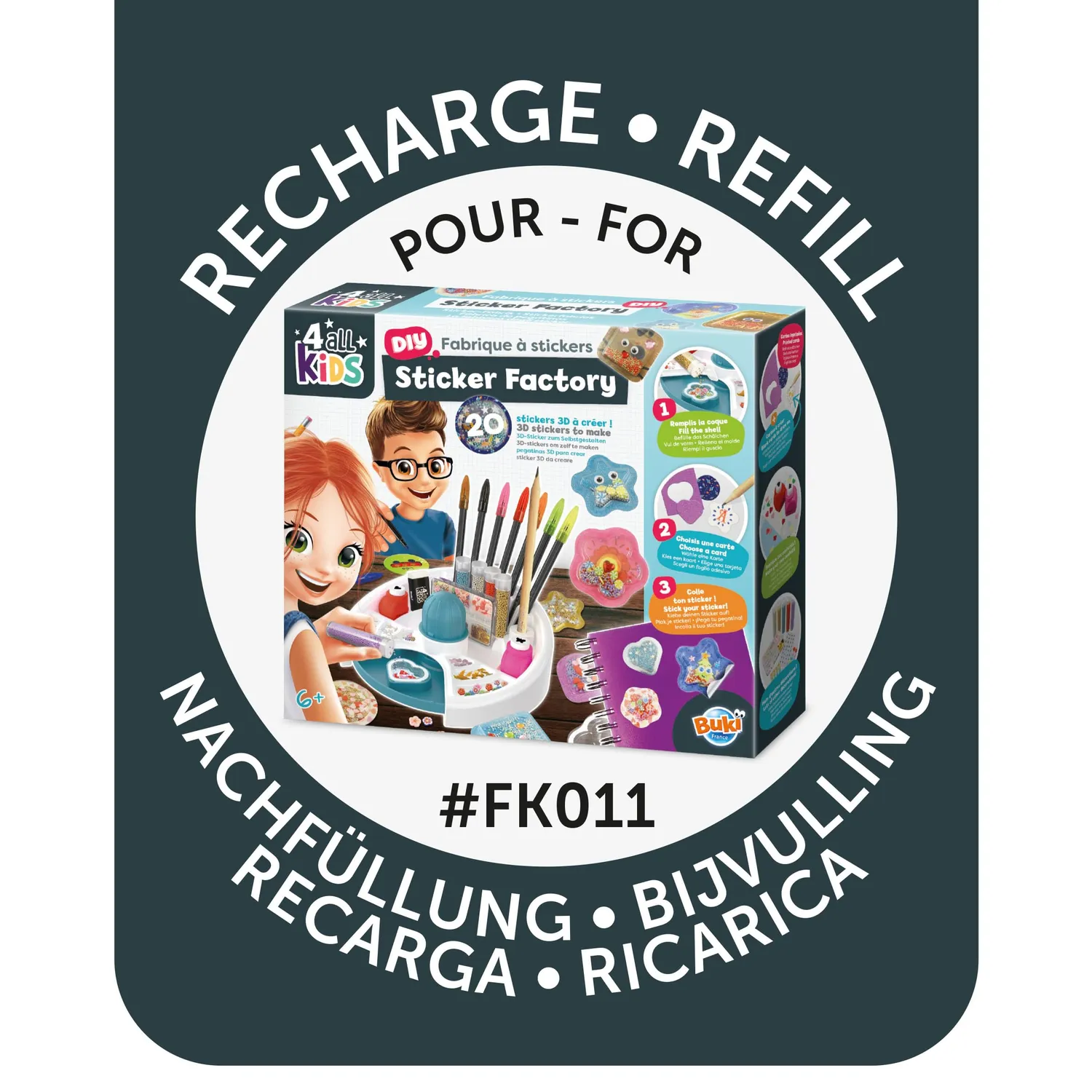 Buki France Kawaii FK026 Bastelset 10 3D-Sticker Glitzer