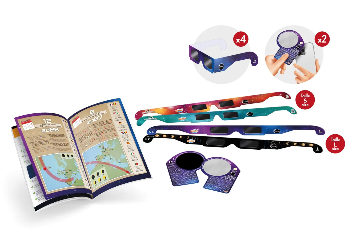 Buki Sonnenfinsternis-Brille Family Pack 4 Brillen + Filter